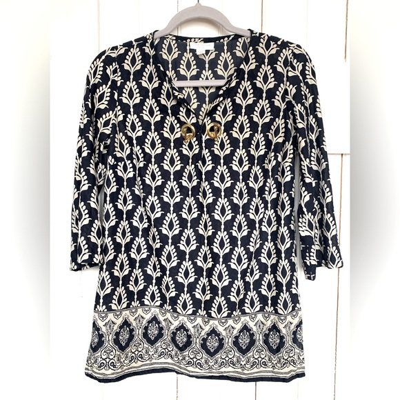 Charter Club Tunic Navy and Cream size petite large - Picture 2 of 9